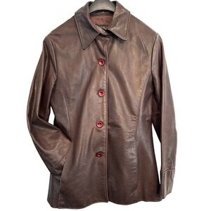🟠 Cuir Zebra 100% Leather Brown Vintage Jacket Size Small